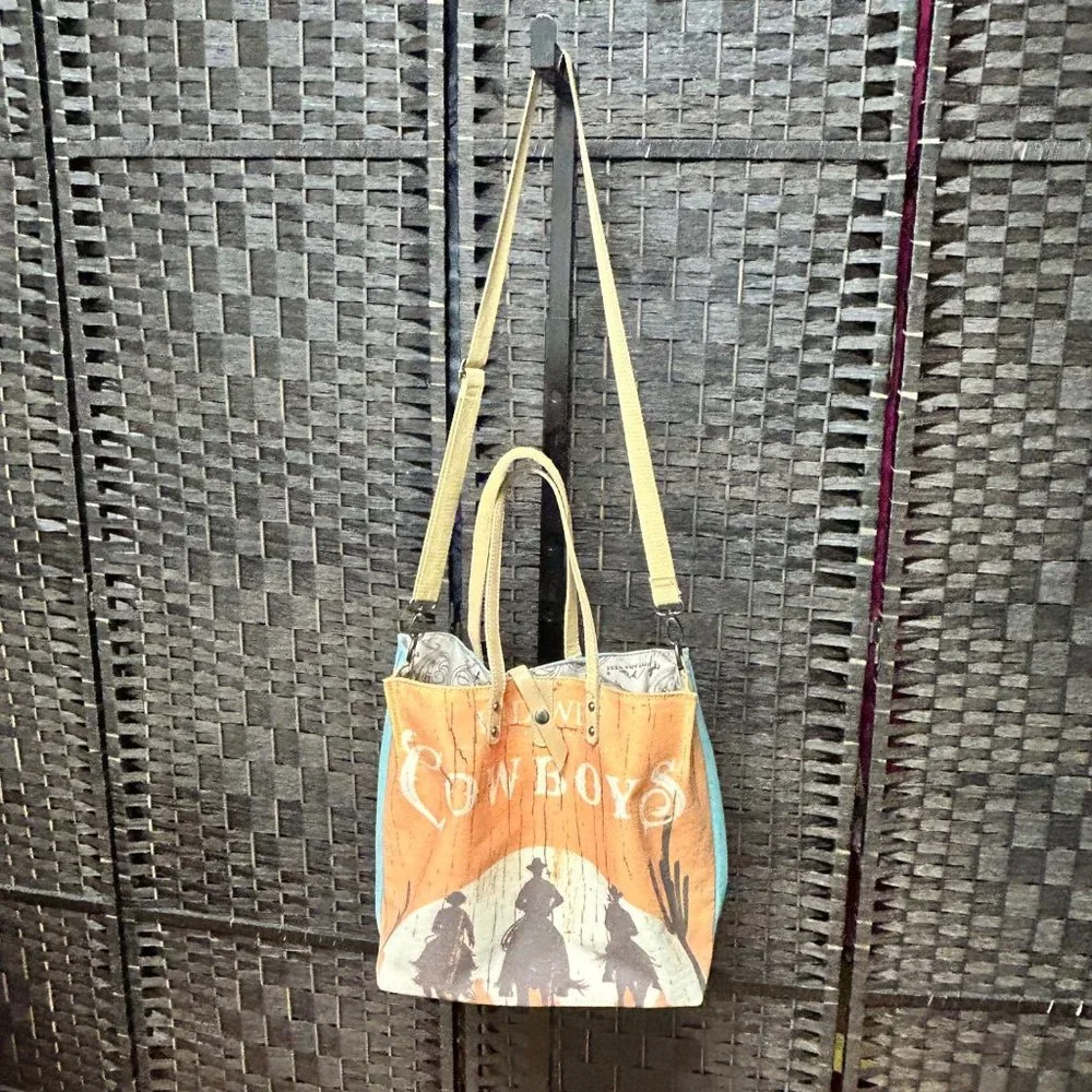 Montana West Cowboy Reversible Tote Bag Large Multicolor Leather Straps - Picture 4 of 14